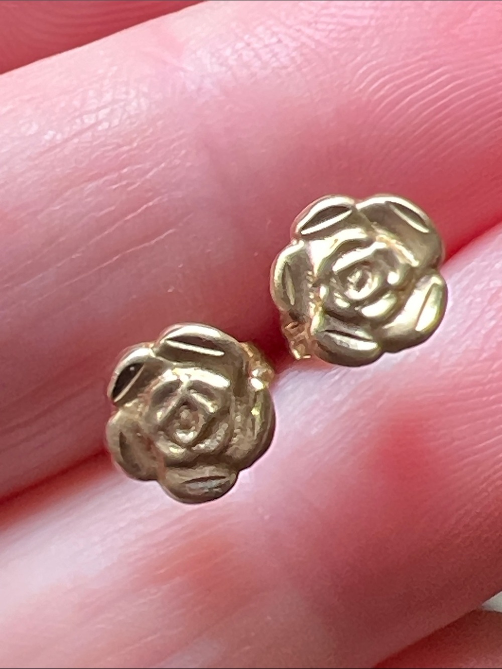 Vintage 14k Solid Gold Rose Flower Stud Earrings with 14k Gold Filled Backs